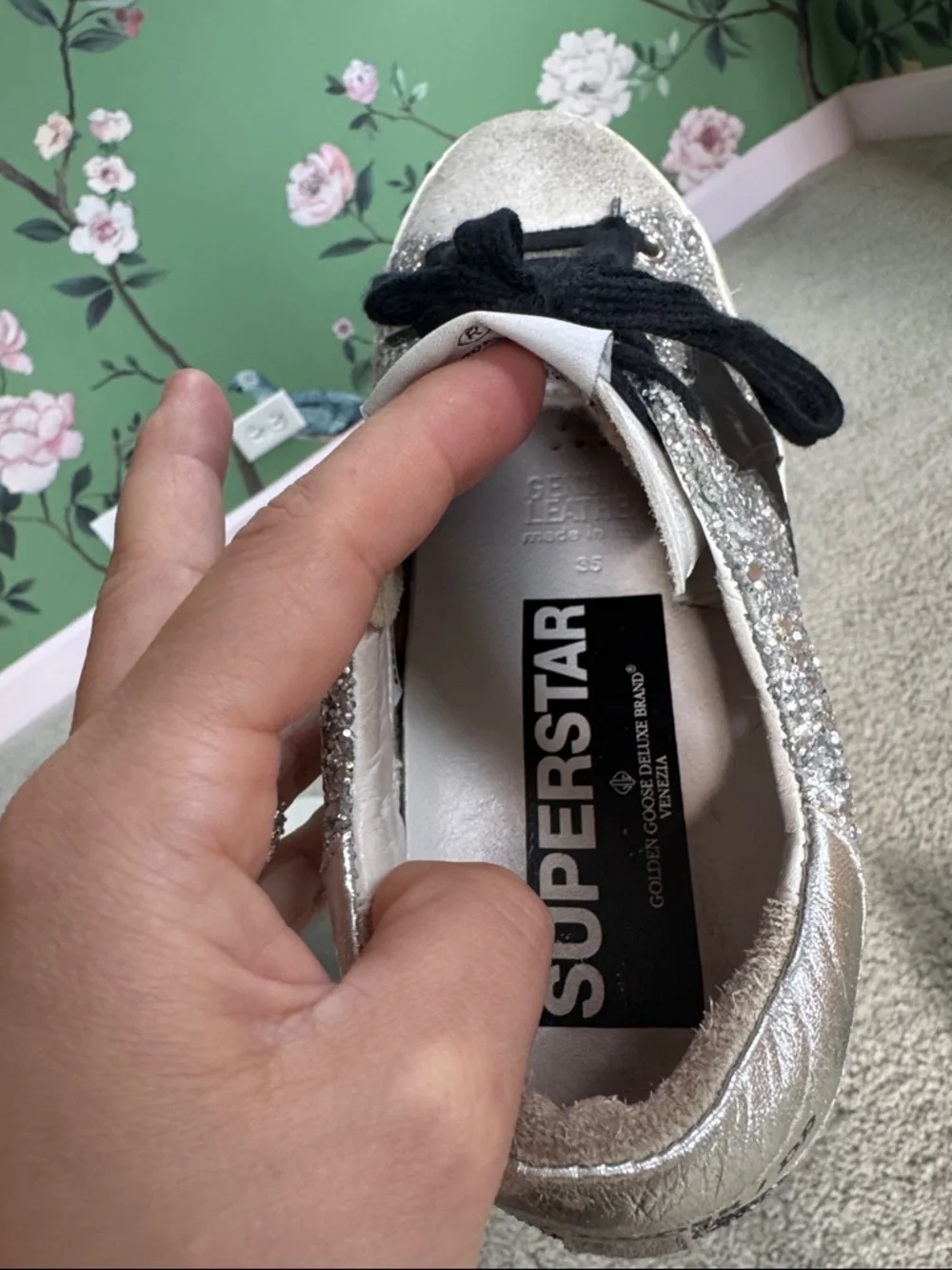 GOLDEN GOOSE Silver Black Glitter Sneakers 35 - Picture 5 of 6